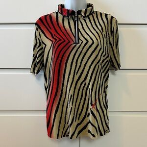 Jamie Sadock Women's Colorful Abstract Print Golf Polo T-Shirt Short Sleeve Sz M
